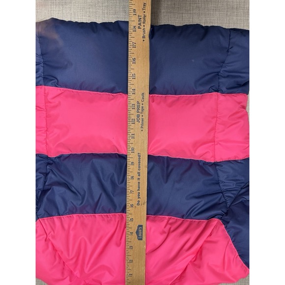 Ralph Lauren Jacket Girls Large  12-14 Pink  Blue Down Stripe Puffer Hooded Coat - Picture 9 of 9